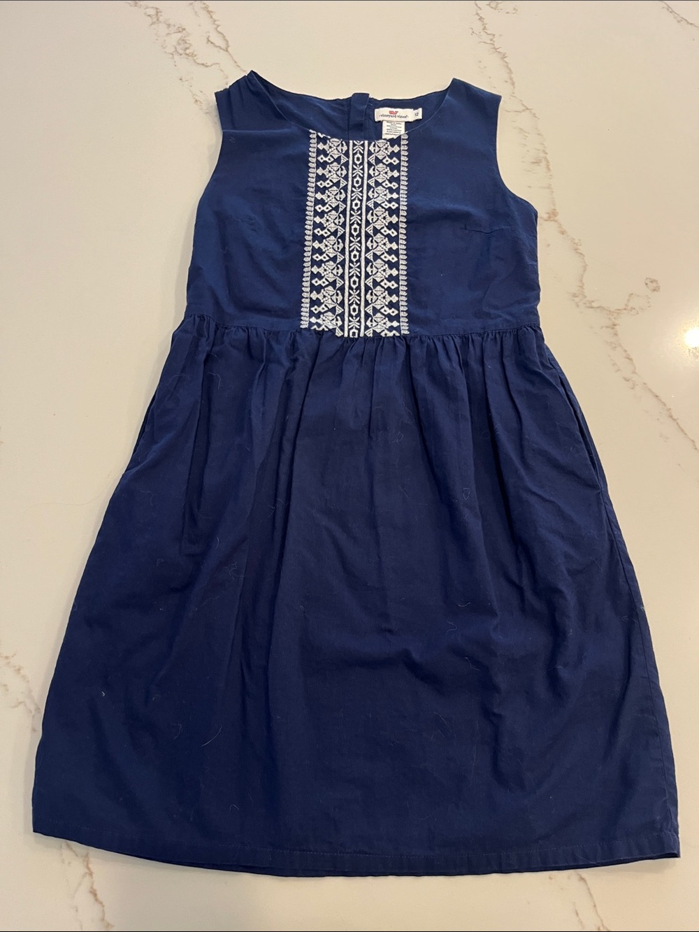Vineyard Vines Girls' Navy Embroidered Sleeveless Dress Size 12
